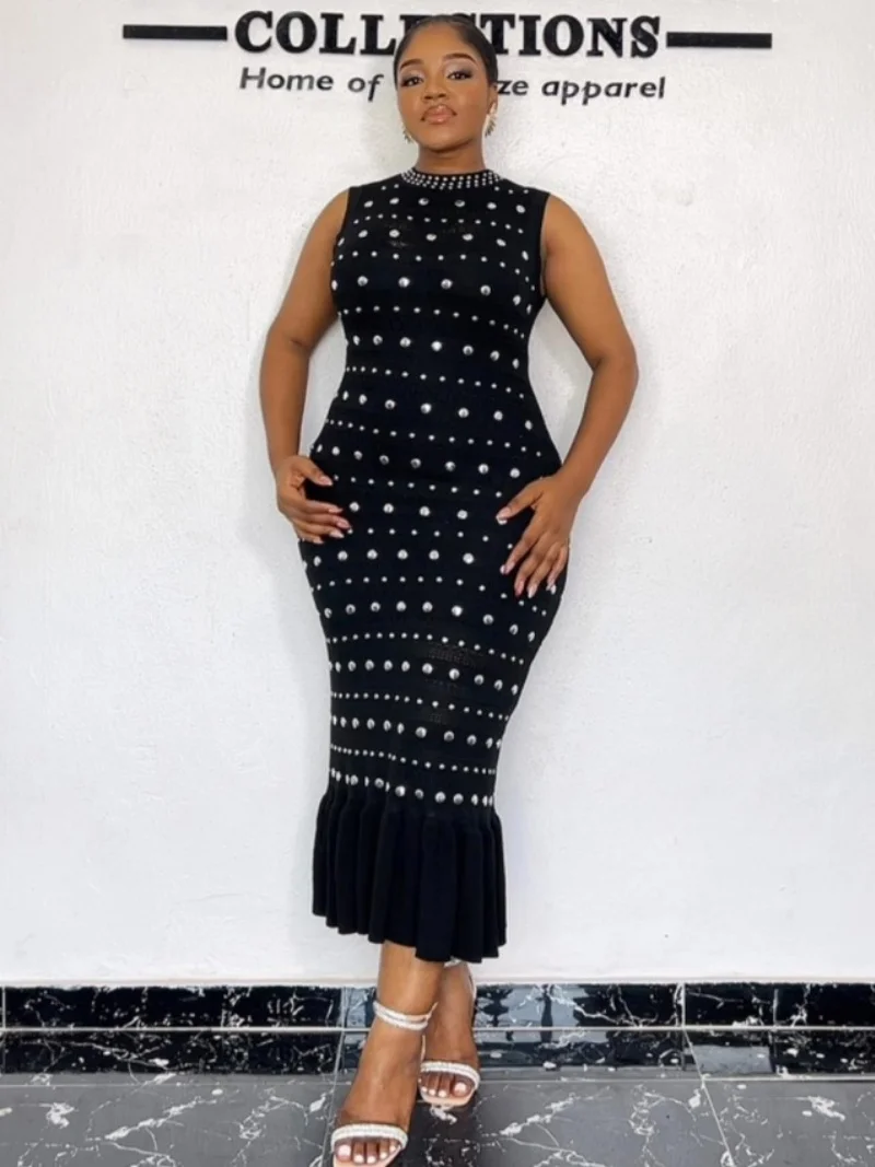 Mode Gestrickte Kleid Sommer Kleidung Frauen Ärmellose Oansatz Heiße Gefrieste Abnehmen Lange Kleider Party Club Sexy Kleid Vestidos