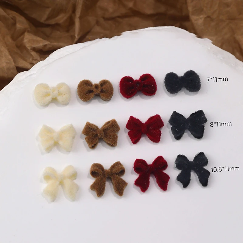 20PCS Cute Creative Flocking Nail Art Charms Accessories DIY Bow Design For Winter Nail Decoration Design Supplies Tool