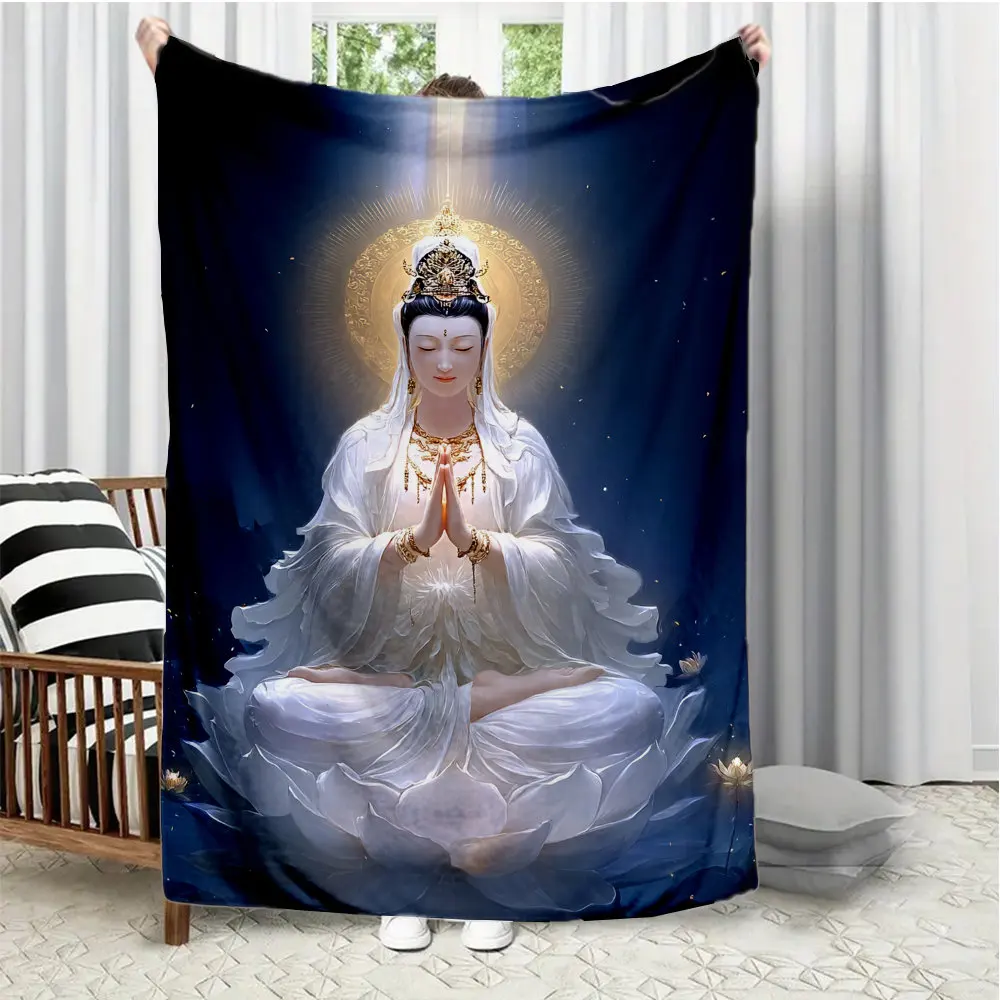 Luxurious Guanyin Goddess Buddhist Throw Blanket Spiritual Zen Meditation Yoga Decor 150x230cm Large