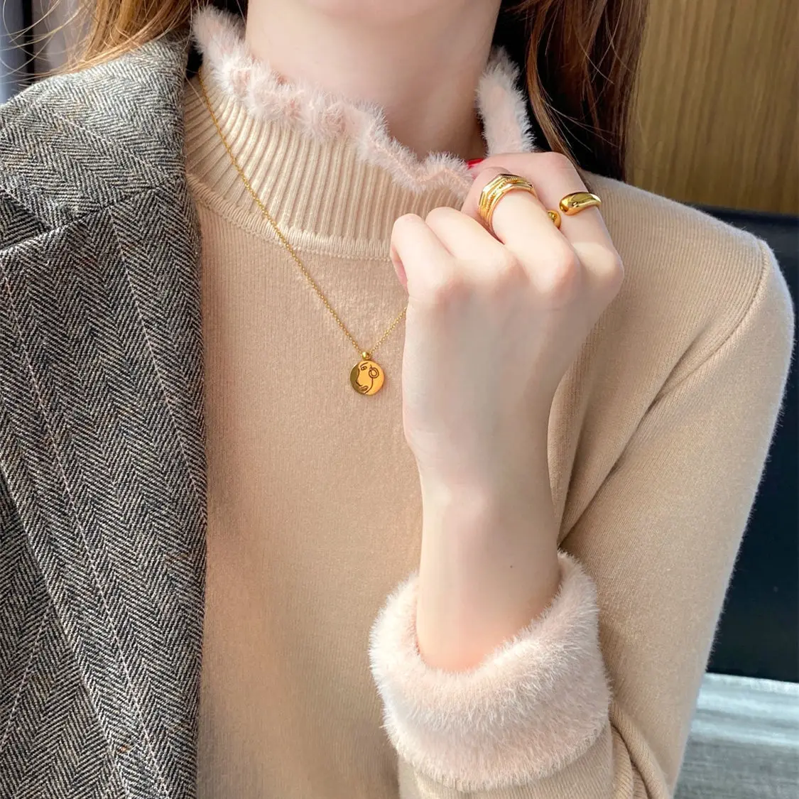 High-quality  Sweater for Women, Winter Fleece-lined Thickened, New Style, Half-high Neck, Warm Versatile Base Layer, Outerwear
