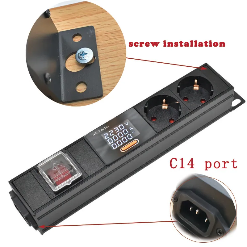 wireless PDU power strip Network cabinet rack  aluminum alloy housing EU socket C14 port connection with ammeter digital display - view 2