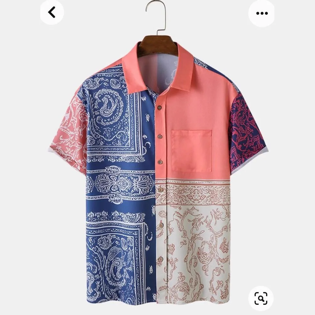 Men's Retro Ethnic Style 3D Digital Printing Men's Button Lapel Short-sleeved Shirt Hawaii Beach Leisure Vacation Beach Clothing