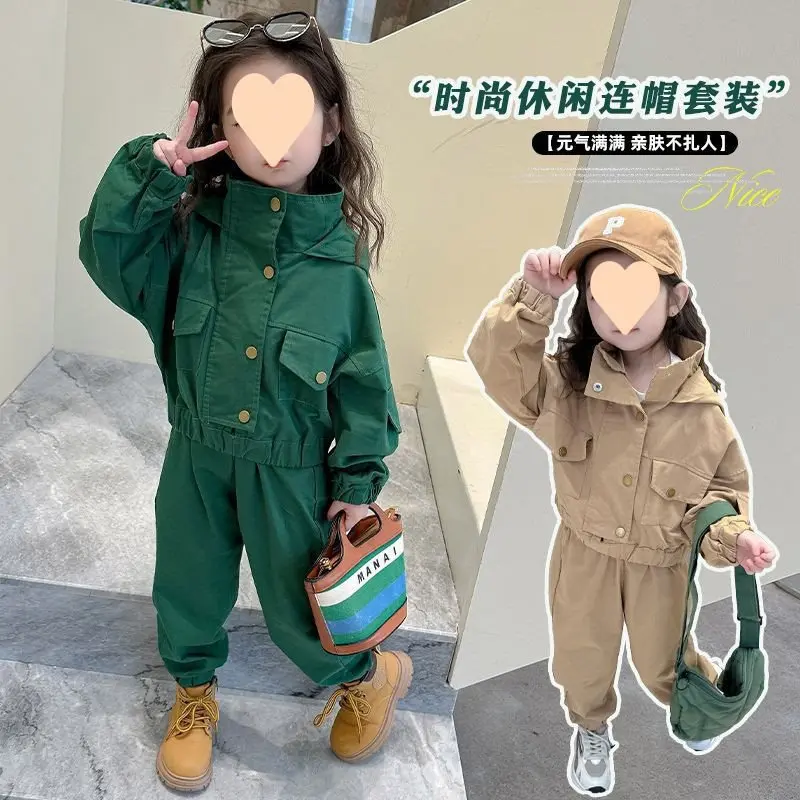 

Girls' suit leisure sports foreign style fashionable Spring and autumn children's tooling baby girl spring two-piece set