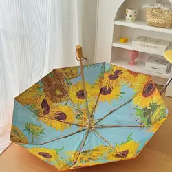 High-end Van Gogh Sunflower Oil Painting Umbrella: Double Layer UV Protection Sunshade Umbrella for Women Gift for Girlfriend