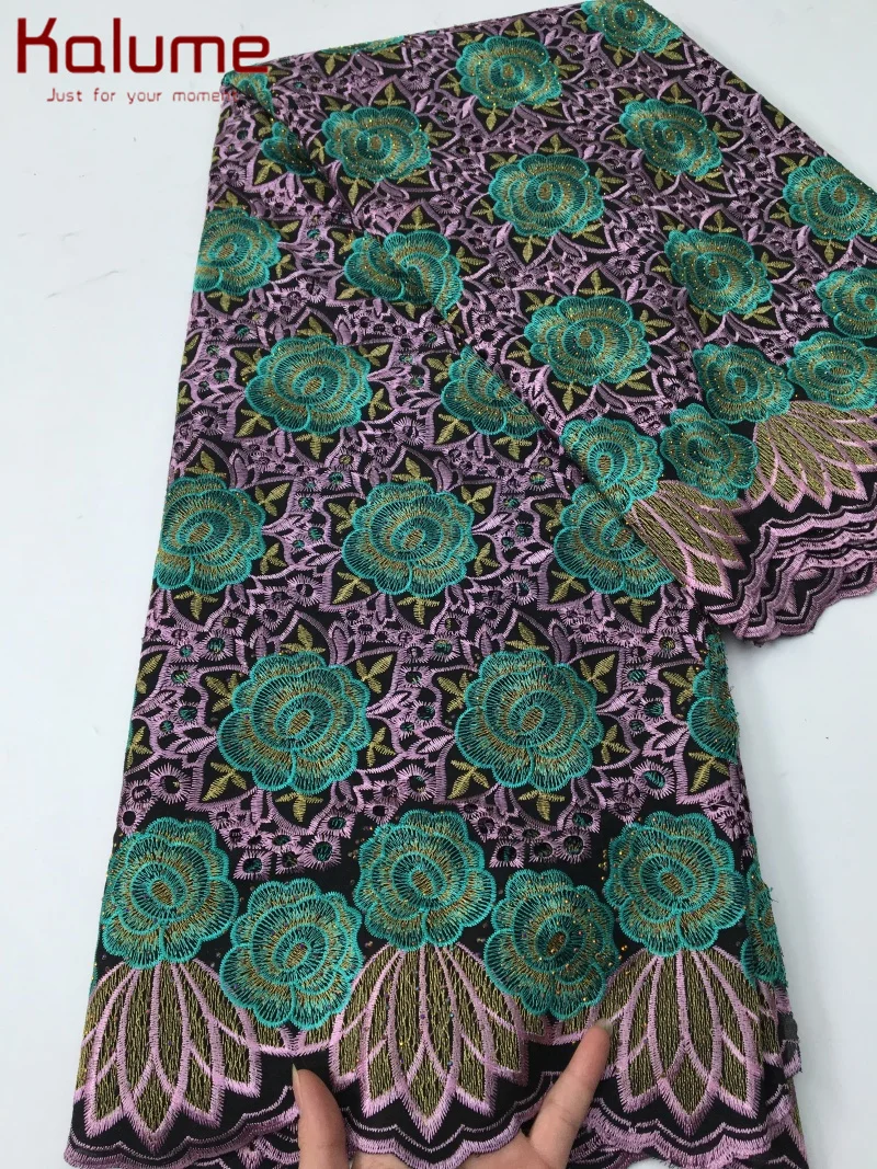 Kalume Nigerian Cotton Lace Fabric with Stones 2025 Newly African Swiss Voile Lace Fabric for Sewing Women Evening Party F4238