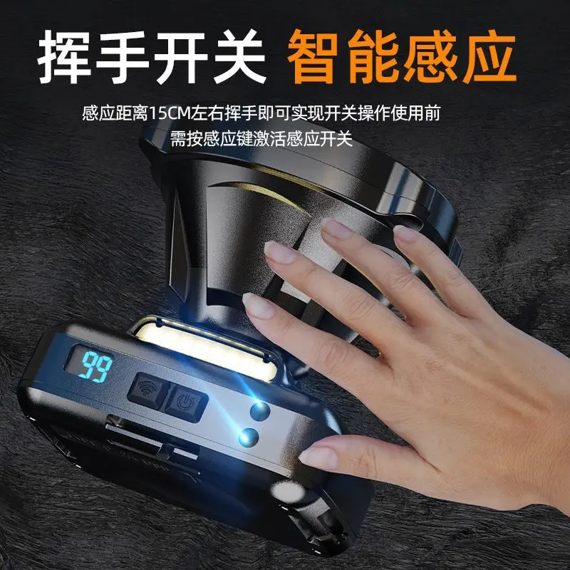 Outdoor strong light induction long-range head-mounted dual lithium battery life night fishing mining lamp