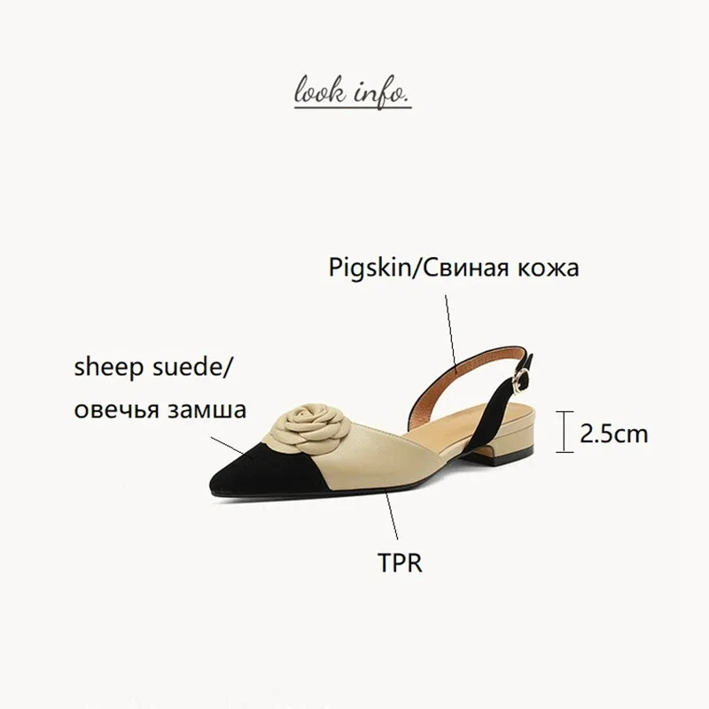 NEW Summer Women Shoes Split Leather Pointed Toe Women Sandals Mixed Colors Chunky Heel Shoes for Women Soft Low Heels Plus Size