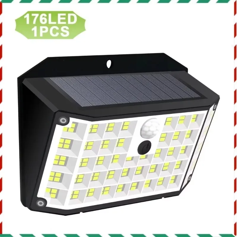 

176 LED Solar Lights Outdoor Waterproof Motion Sensor Solar Powered Flood Lights Security Wall Lights 3 Modes Yard Deck Garden