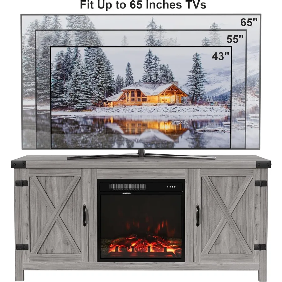 حامل تلفزيون مدفأة من Furmax لأجهزة التلفاز حتى 65 بوصة، مركز ترفيه المزرعة مع أبواب الحظيرة المخددة، وحدة تحكم الوسائط الريفية T #3