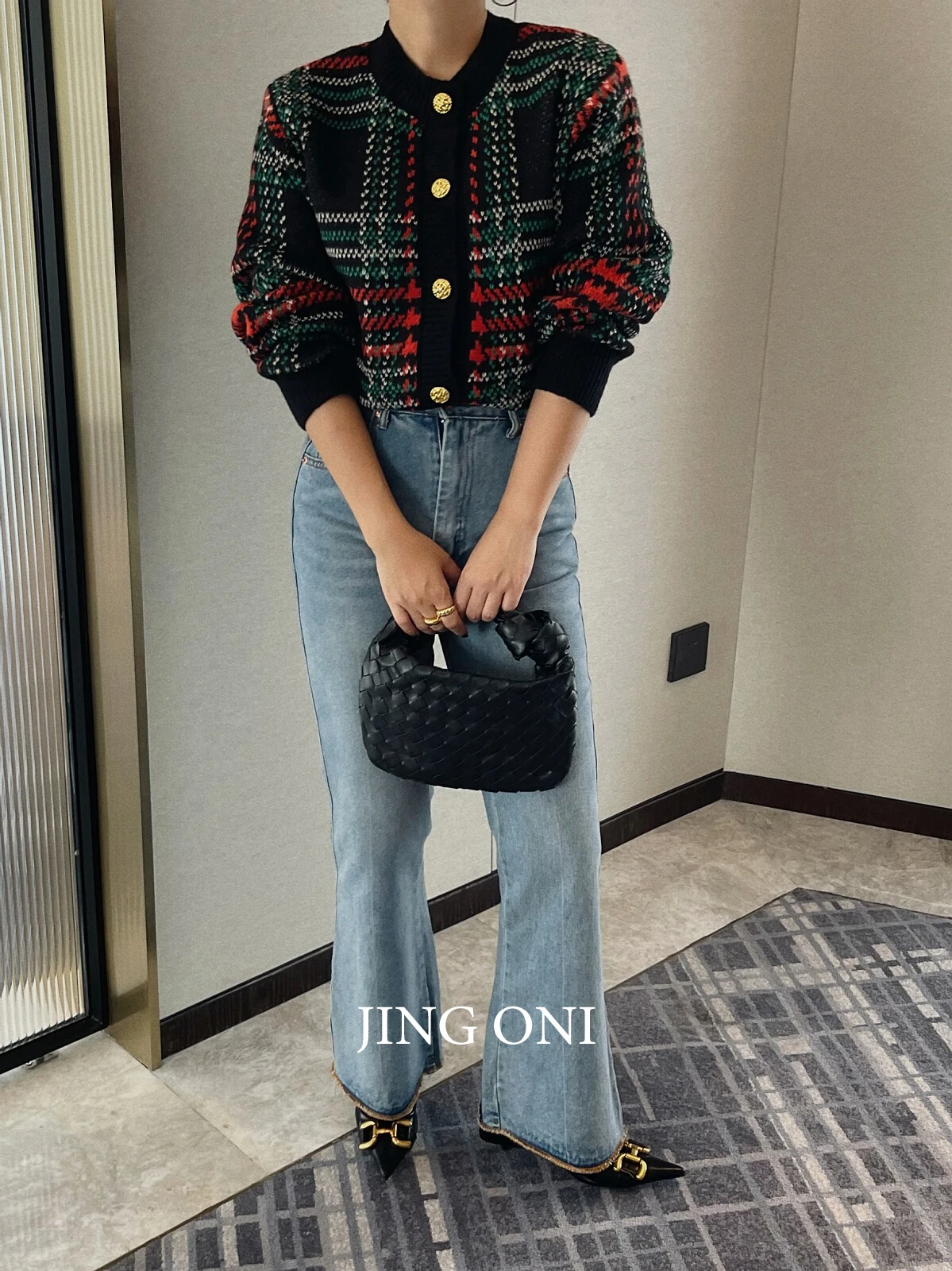 Plaid Knitted Sweater Cardigan Y2k 2023 Woman Clothing Korean Style Autumn Fashion Vintage Tops New Long Sleeve Winter Cropped