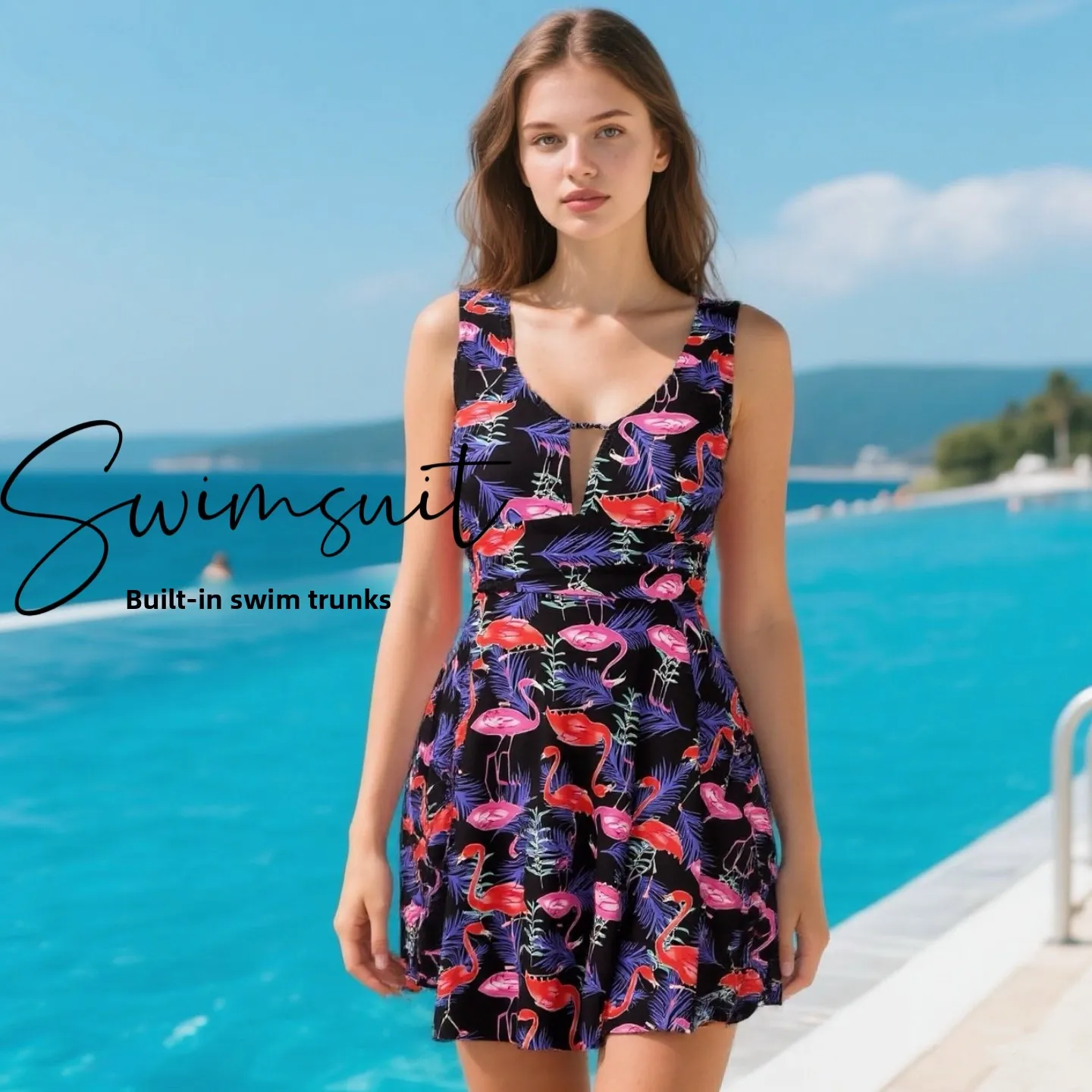 

Консервативный слитный купальник для женщин, для отдыха и термальных источников, с эффектом похудения, с юбкой и вставками для груди