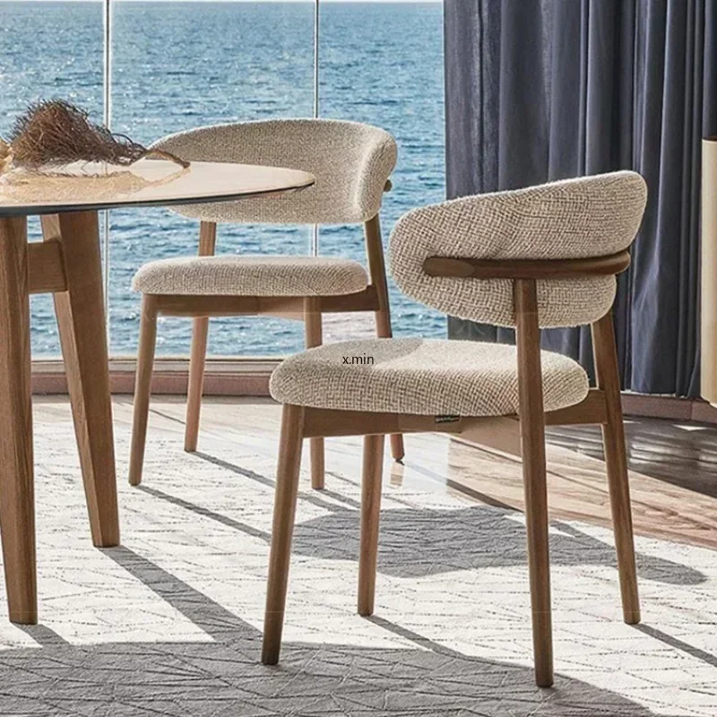 Nordic Solid Wood Dining Chairs, Designer Fabric Chairs, Modern Simple and Light Luxury, Restaurant Chair, Hotel Back Chairs