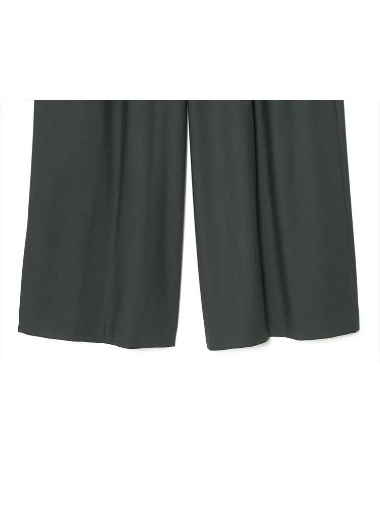 HH المرأة 2025 موضة ريترو متعددة الاستخدامات الصلبة سلسلة بسيطة واسعة الساق مطوي بنطلون أنثى عالية الخصر عادية طويلة السترة السراويل