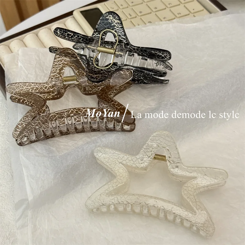 2024 Women\'s Crack Pattern Hollow Star Pentagram Hair Claws Y2K Girls Hair Accessories Sweet Shark Clip Trend Hair Clip Headwear