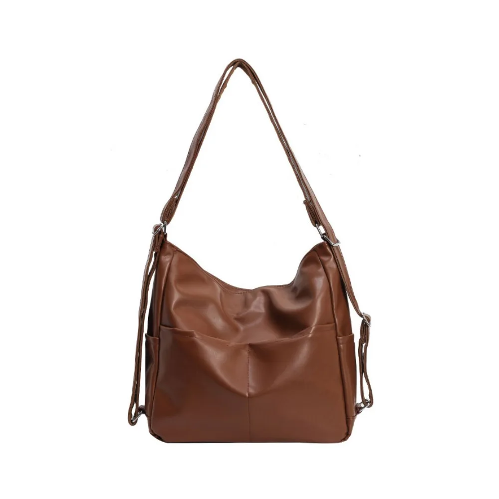 

Temperament PU Retro PU Backpack Three uses Shoulder Bag Solid Color Shoulder Bag Brown Large Capacity Retro Crossbody Bag Lady