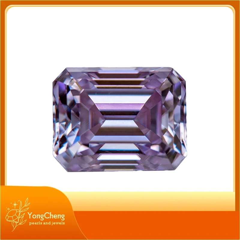 

Moissanite Stone Light Purple Color Emerald Cut Lab Grown Diamond Charms Ring Necklace Earrings Main Materials GRA Certificate