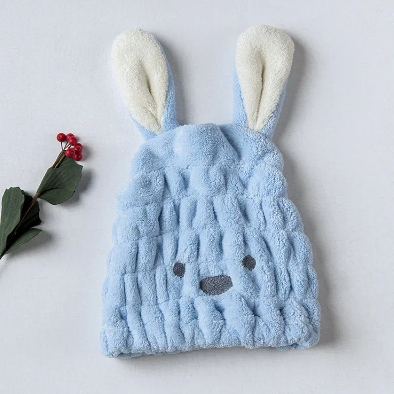 Long Ears Rabbit Hats Thick Coral Fleece Hair Drying Caps for Kids Shower Strong Absorbing Towels Bathroom Supplies