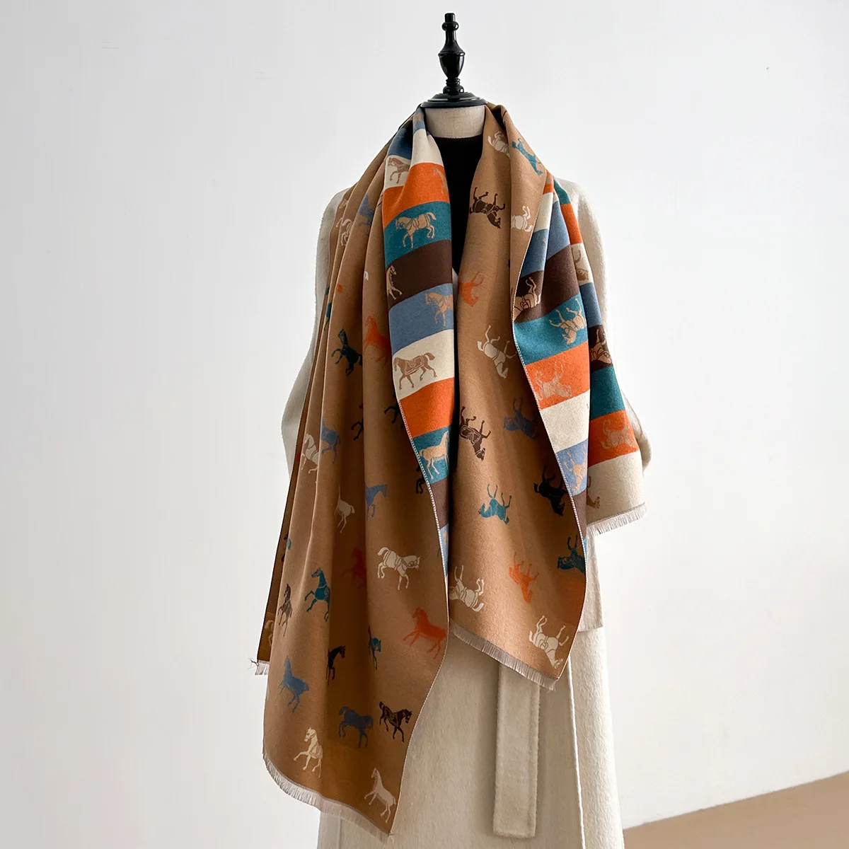 

Winter Faux Cashmere Scarf for Women, Double Sided Cute Color Block, Ultra Soft & Thick Warm Wrap, Cozy Knit Scarf