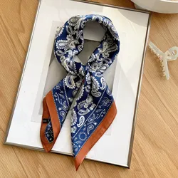 Retro Style Paisley Houndstooth Printed Square Scarf Soft Satin Thin Smooth Neck Scarf Sunscreen Headscarf For Women Head Wrap