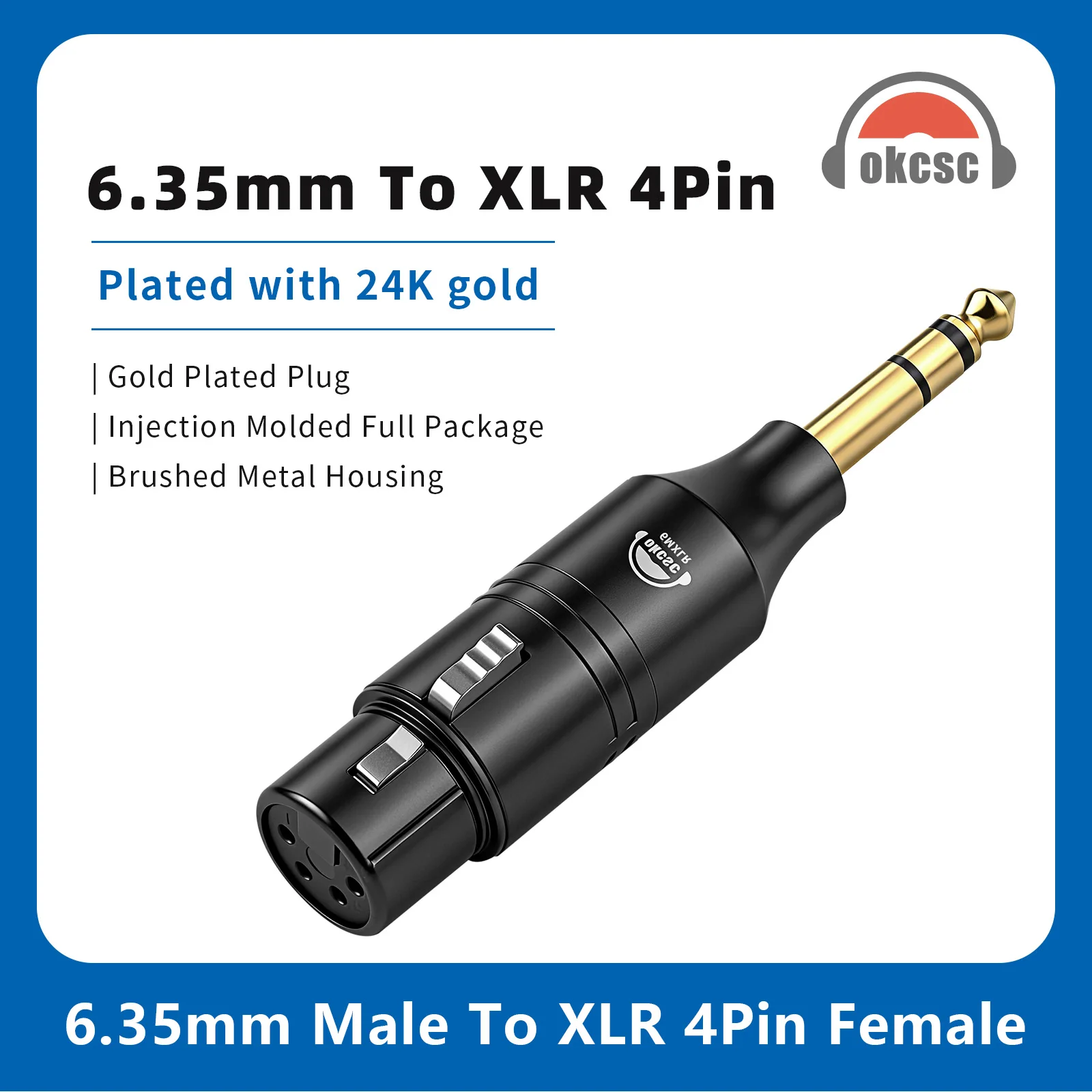 

OKCSC 6.35mm Male to XLR 4 PIN Female Balanced Audio Adapter for Electric Guitar/Mixing Console/Power Amplifier/Audeze LCD-4