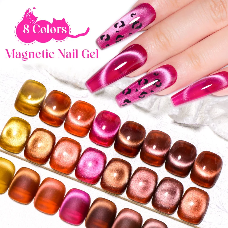 MEET ACROSS 7ml Roes Red Jelly Amber Cat Magnetic Gel Nail Polish Semi Permanent Magnetic Gel Soak Off UV LED Gel Nail Art