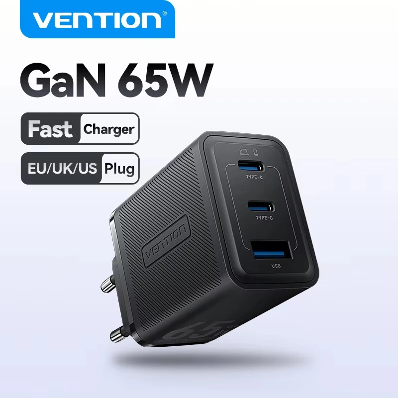 Vention GaN PD 65W Fast Charger USB A Type C QC 4.0 3.0 Quick Multi Port Office Charge Adapter for iPhone Samsung Macbook Xiaomi