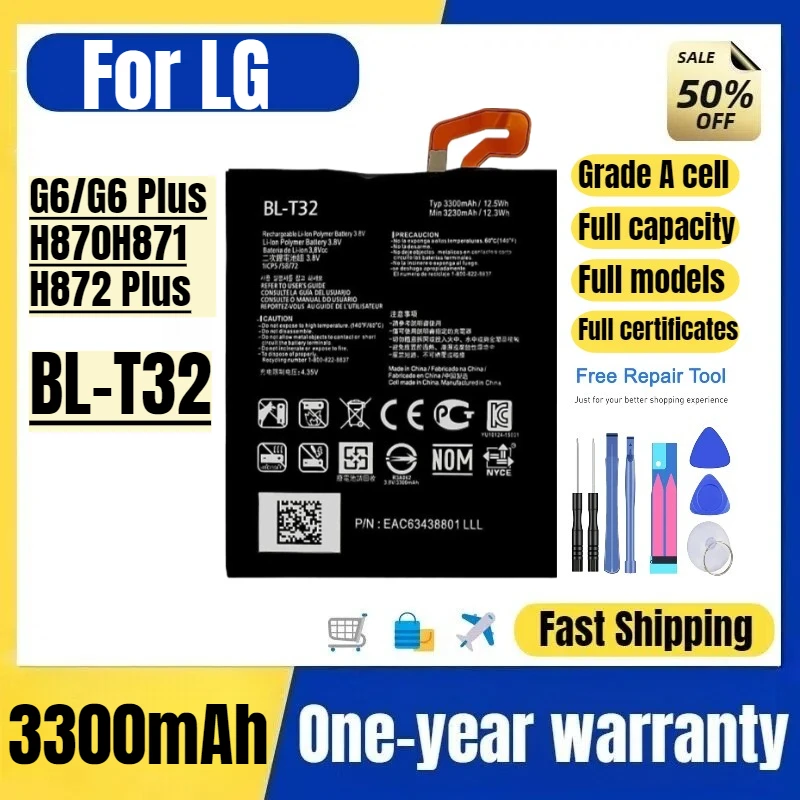 BL-T32 for LG G6/G6 Plus/H870H871/H872 Plus Mobile Phone Battery High Quality High Capacity  Replacement Bateria Grade A Cell