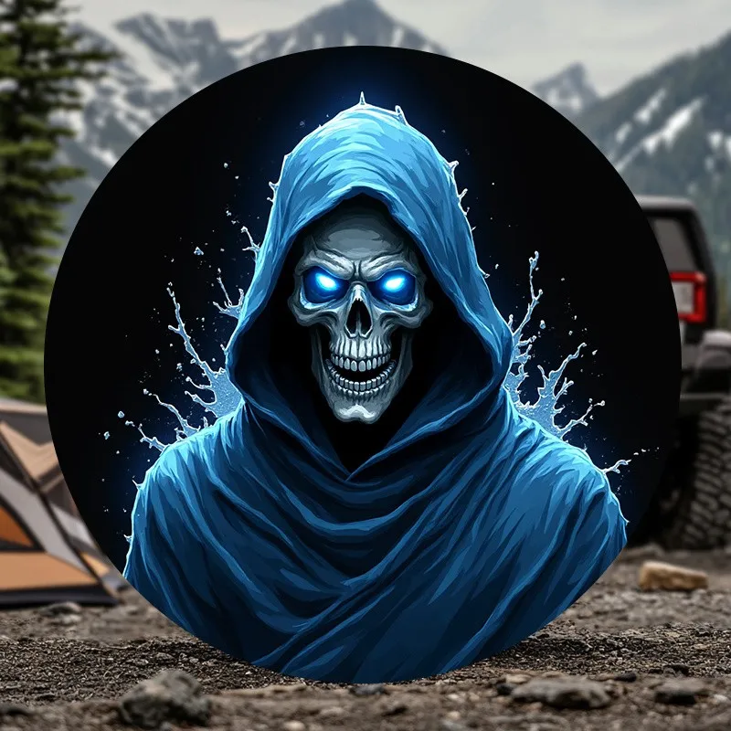 

Glowing Skull Tire Cover Grim Reaper Spare Wheel Protector Durable Polyester SUV