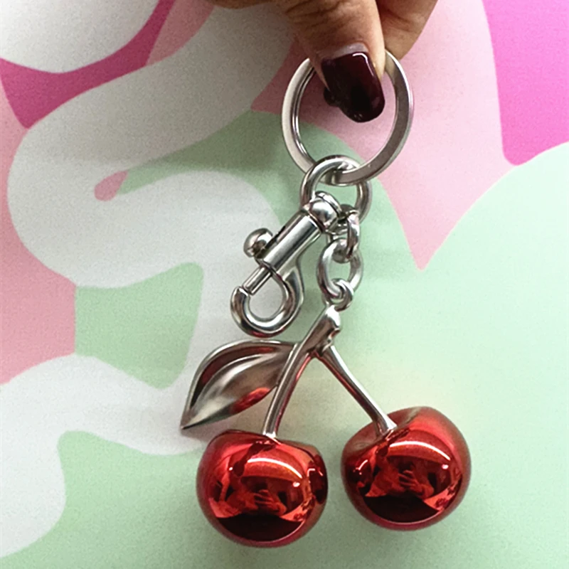 Bag Charm Fashion Glitter Mirror Face Red Cherry Pendant For Coach Handbag Shoulder Bags Women's Keychain Accessories Gift