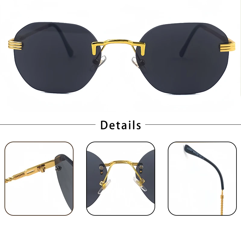 HBK Blue MIRROR Frameless Gold Metal Ladies occhiali da sole uomo occhiali da sole marroni senza montatura per le donne Fashion Shades occhiali da