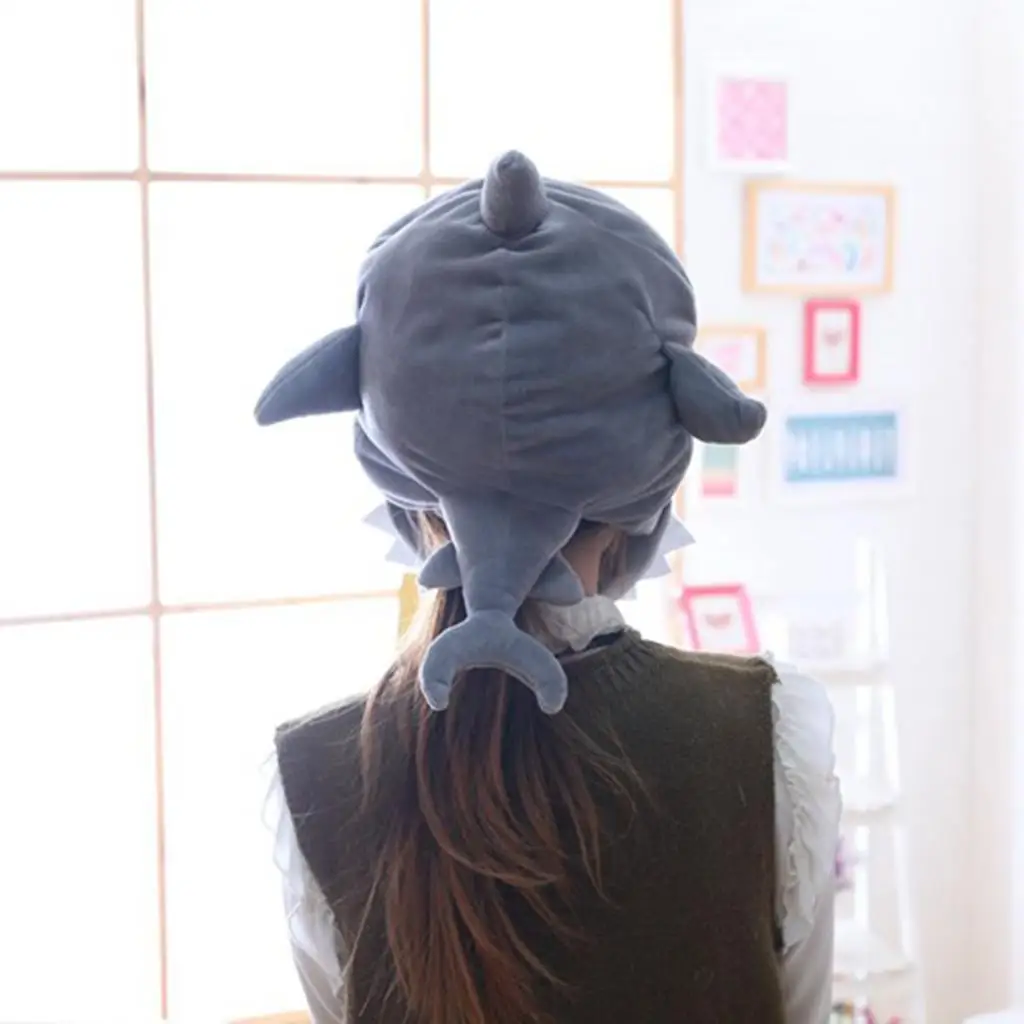 Gray Cartoon Shark Hat Cotton Plush Fancy Dress Animal Hat for Kids Adults Christmas Party Cosplay