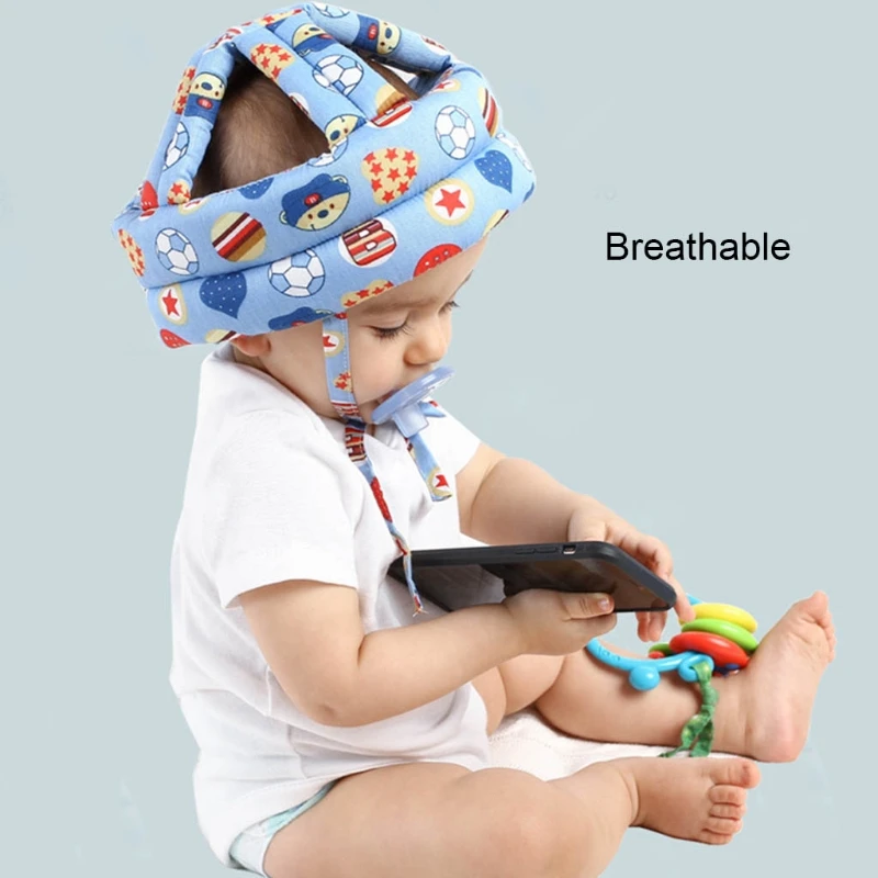 Casco seguridad ajustable para bebé, protector cabeza para niños, protección anticolisión, gorro con arneses D5QA