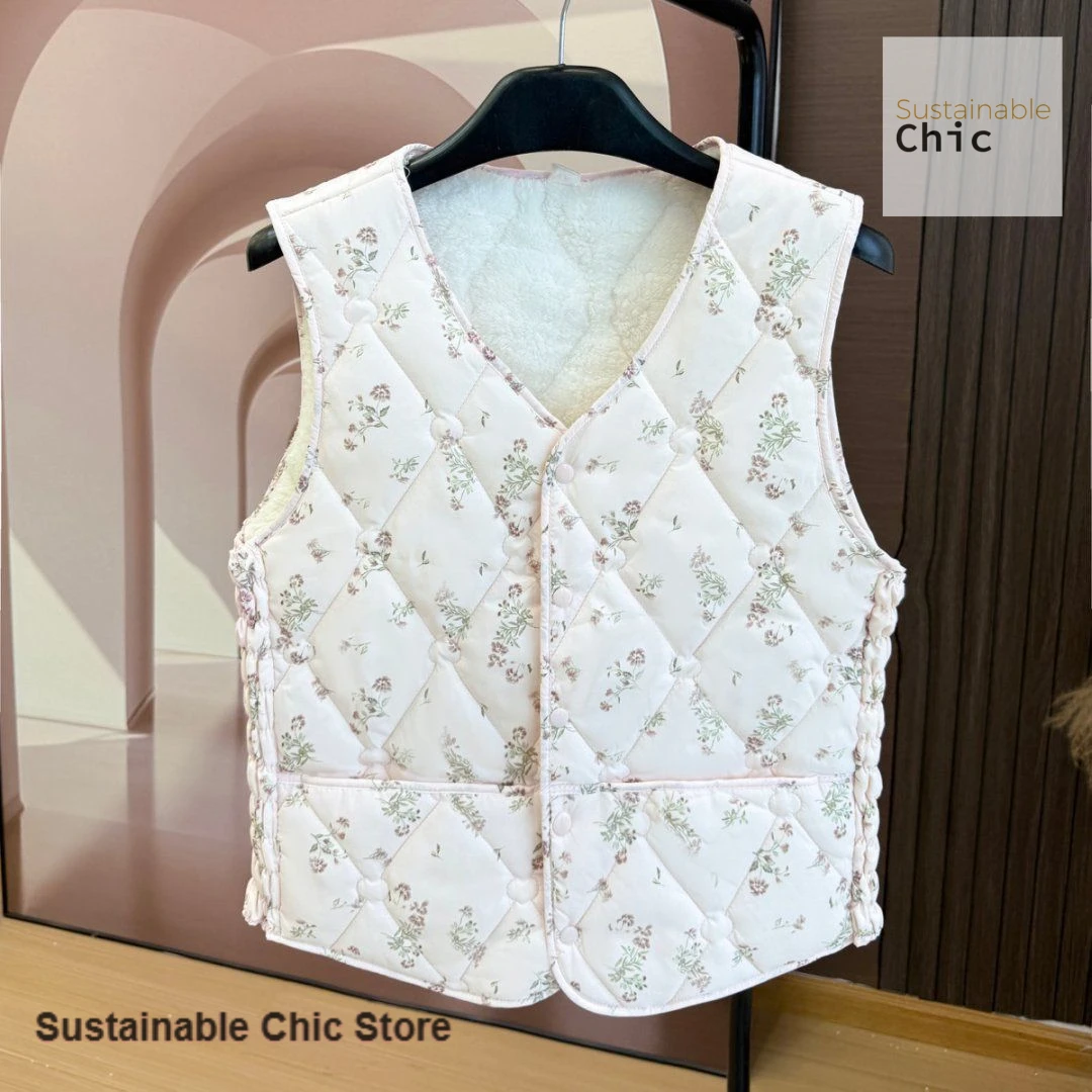 French style temperament tank vest women's autumn and winter new velvet padded fashion vest short foreign floral bottoming vest.