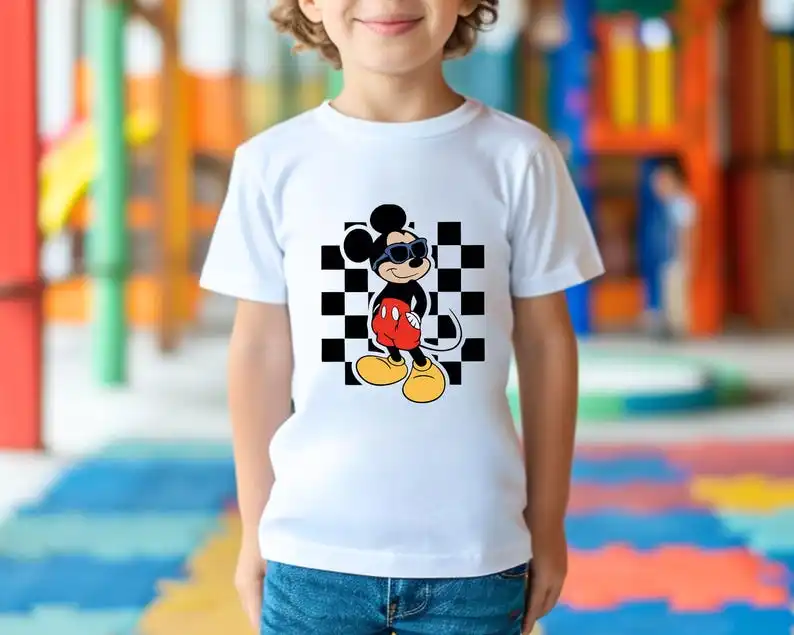 

2025 New Disney Pattern Printed Children's Same Style Street Fashion Trend Short Sleeve Pure Cotton Round Neck