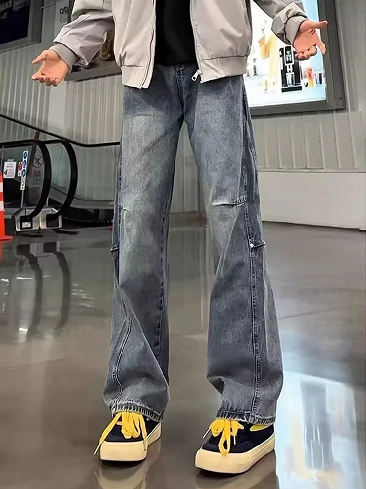 

Мужские джинсы Blue Deconstructed Rivet Workwear: американские прямые брюки CleanFit, расклешенные, с эффектом похудения, прочные, повседневные