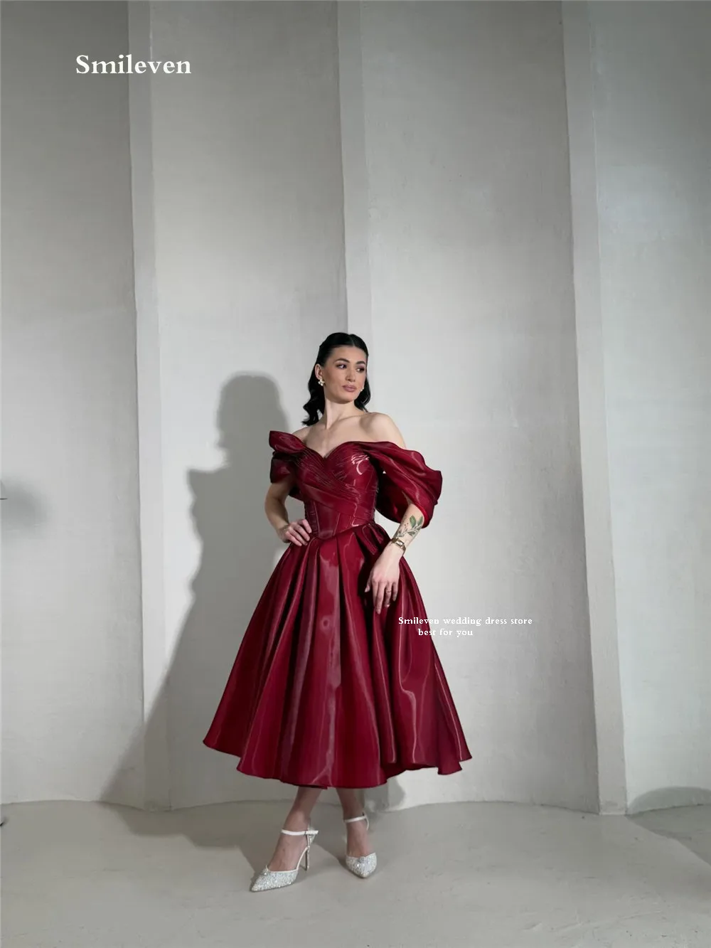 

Smileven Luxury A Line Prom Dress Off The Shoulder Liquid Evening Dresses Pleat Shining Dressed In Gala Customized 2026