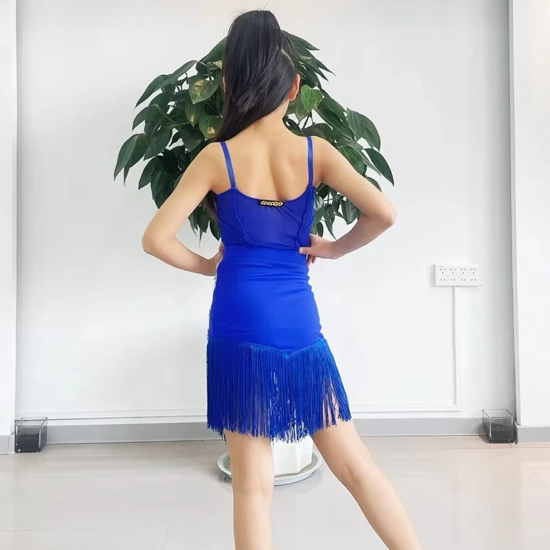 Professional Latin Dance Practice Clothes Long Sleeve Girls' New Wave Su Performance Clothes High End Set fringe skirt