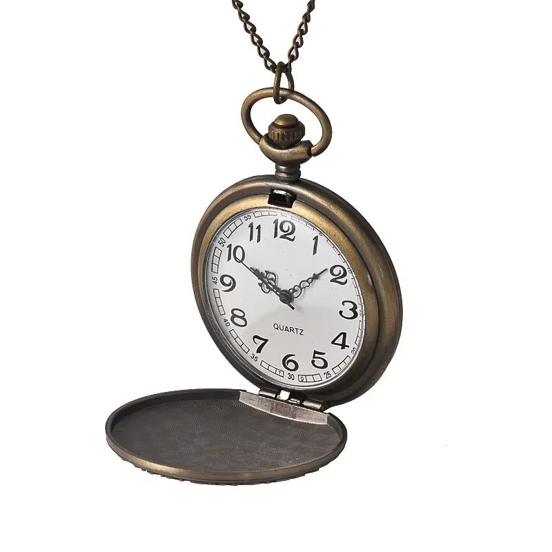 8148Retro large size embossed drop flower quartz pocket watch bronze flip pocket watch with necklace