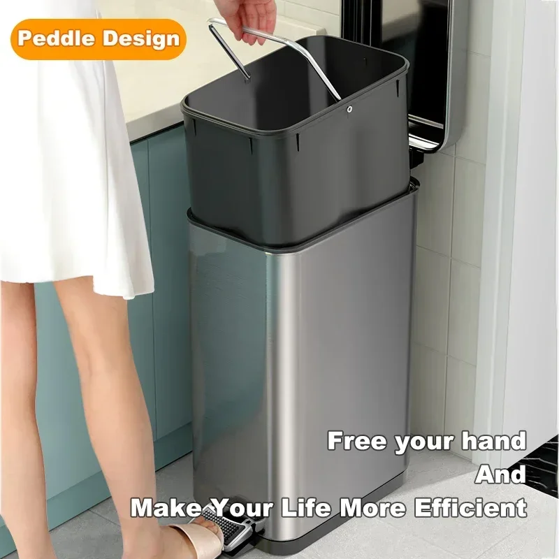 

Stainless Steel Kitchen Trash Can Creative New Kitchen Garbage Bin Large Capacity Narrow Slit Recycling Trash Can with Lid