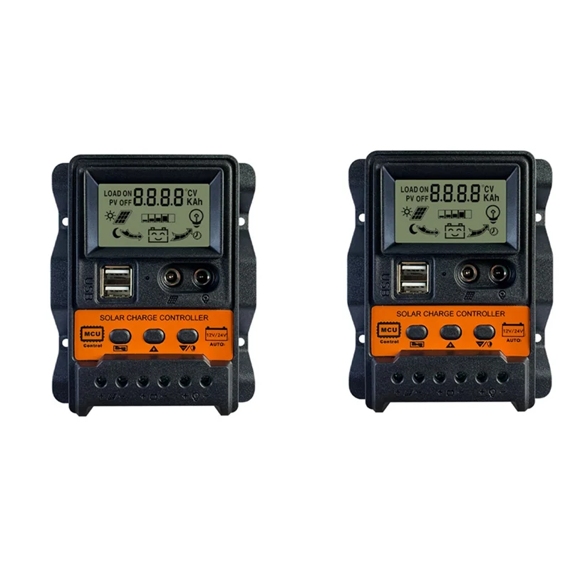 

B23B 2X 30A Solar Charge Controller 12V24V Solar Panel Battery Controller Regulator Auto 2 USB LCD Display Load Discharger
