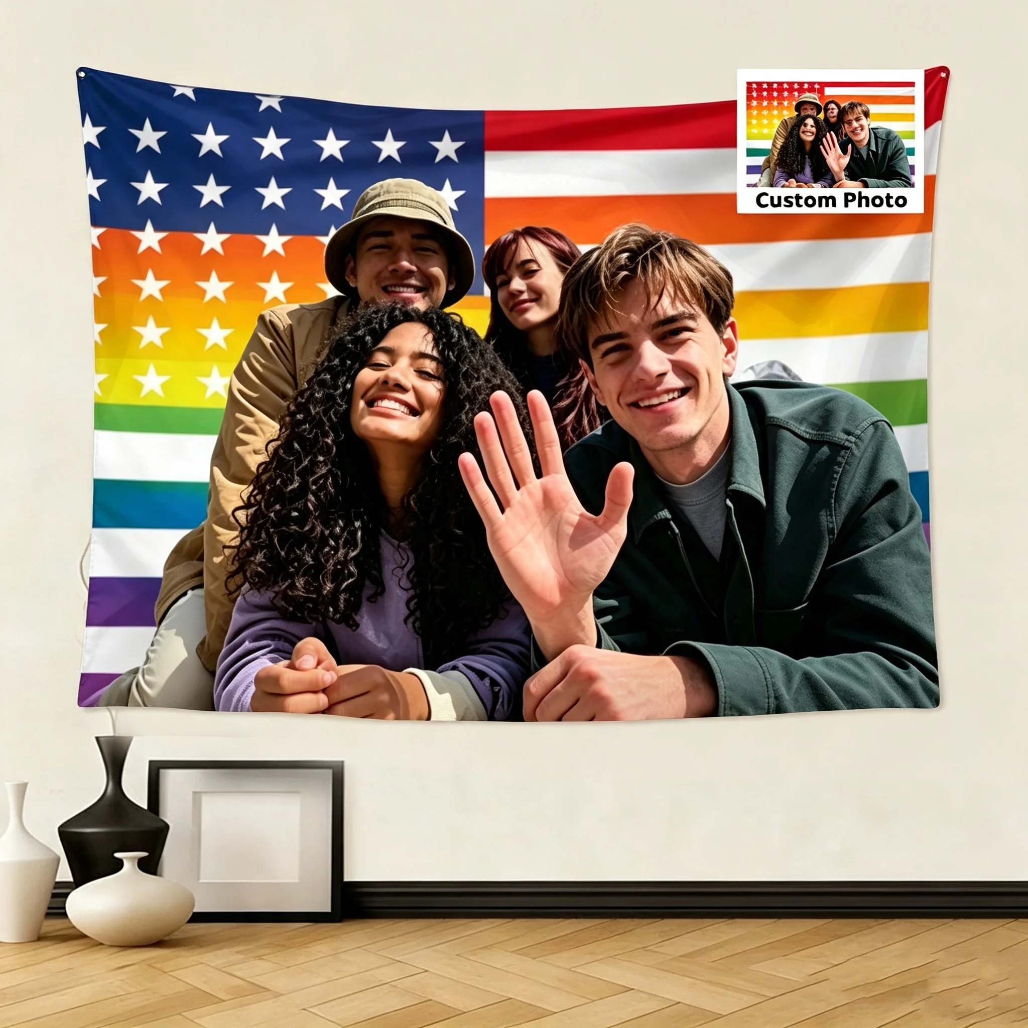 Customize a background cloth with photo text for the living room Print your photo text background cloth decoration