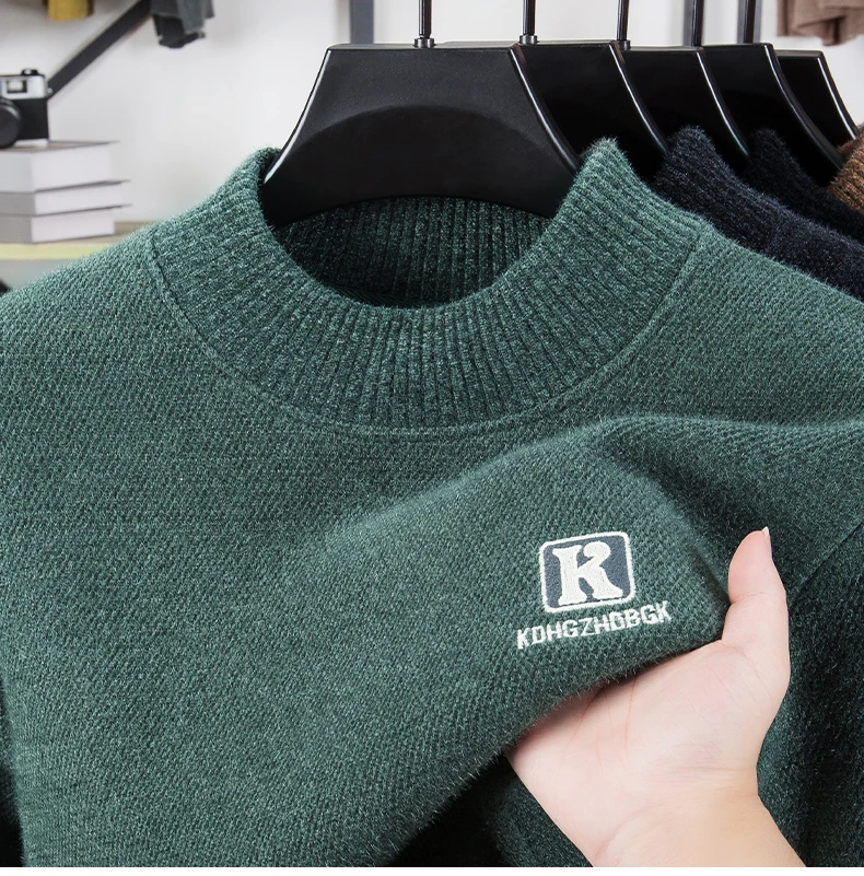 

Дизайнерский оригинальный мужской пуловер с длинными рукавами и вышивкой, свитер на осень-зиму, однотонная бархатная простая повседневная мужская одежда