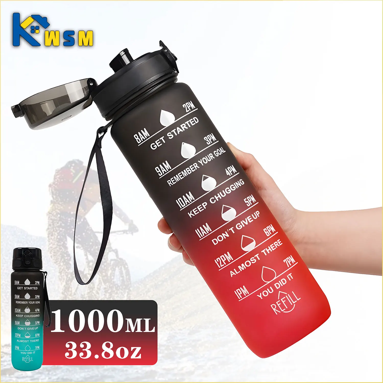 900/1000ml Sports Bottle with Time Scale Outdoor Gradient Color Sports Bottle Portable Fitness Motivational Straw Mug BPA Free