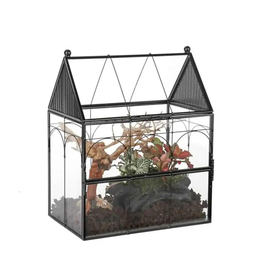 Small Glass Terrarium Reptile House Succulent Garden Decor Fairy Garden Enclosure with Front Opening Door and Vent Holes Spiral