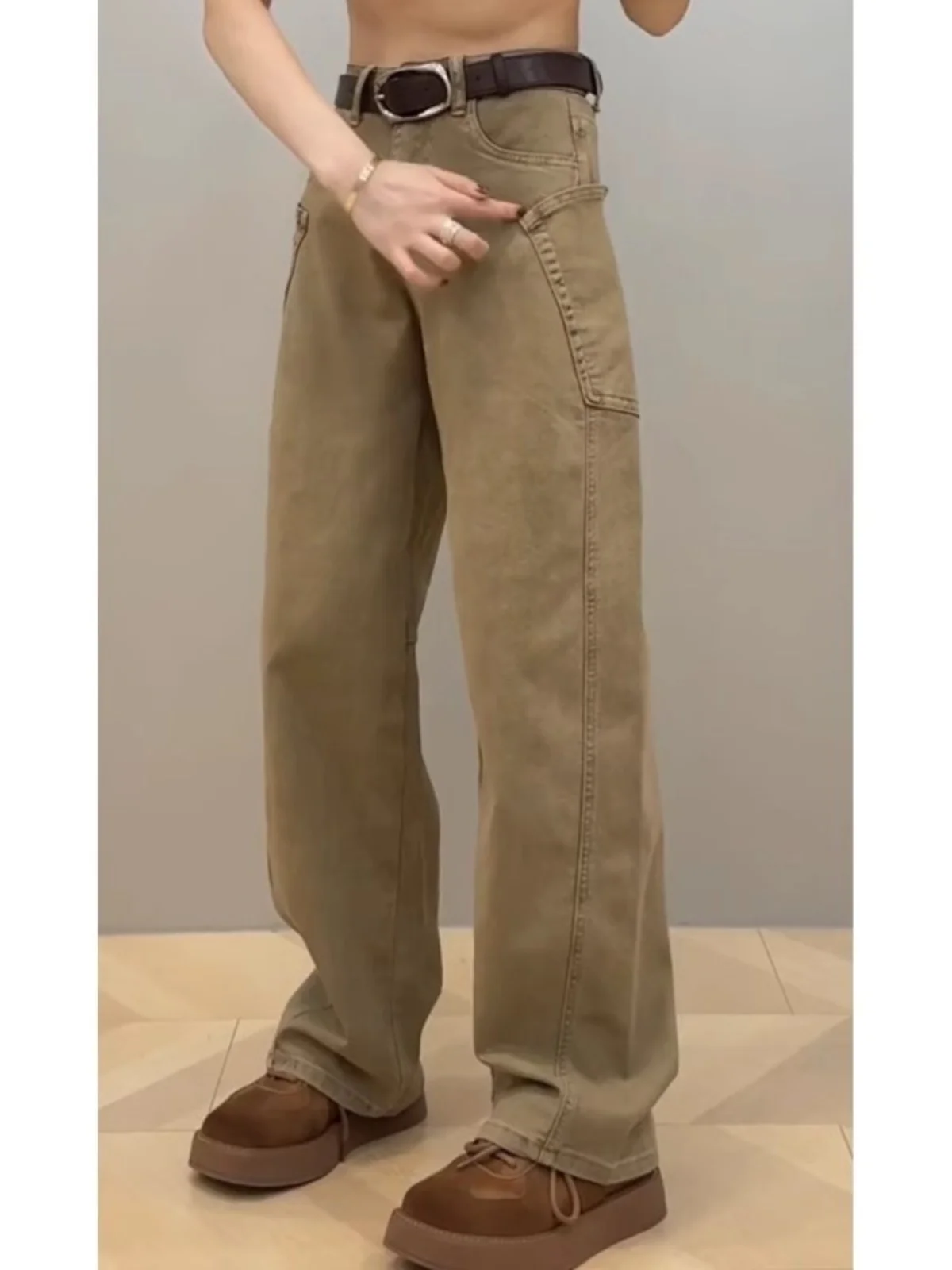 슬림핏 하이웨이스트 와이드 레그 데님 팬츠 여성용 가을 신상 슬림핏 부츠컷 팬츠 플러스 사이즈 여성용