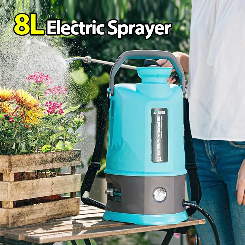 8L Electric Sprayer Rechargeable Lithium Battery Sprayer High-pressure High-power Atomizing Sprayer Garden Irrigation Tool