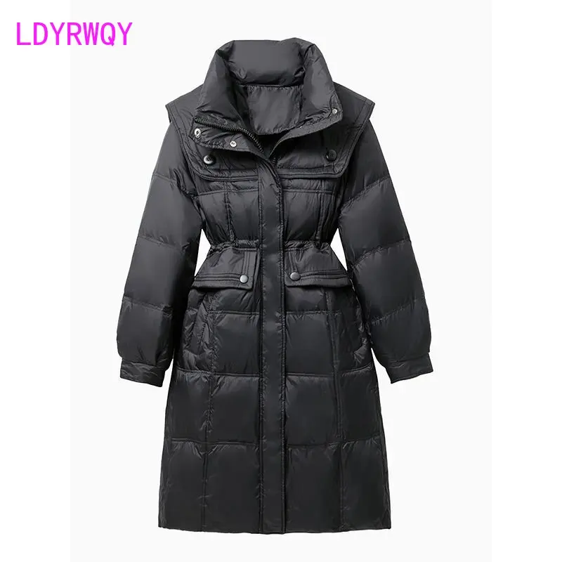 2022 New Korean Winter Navy Collar Cotton Shirt Women's Medium Long Thickened Slim Waist Fashion Coat