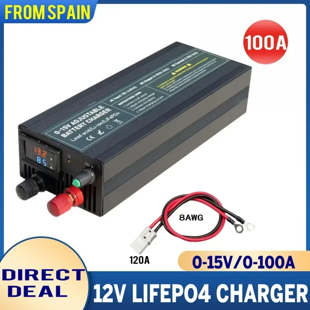 Ładowarka do akumulatorów litowych 12 V 85 A Ładowarka Lifepo4 100 A Szybkie ładowanie 100 V-240 V Regulowane napięcie Prąd Adapter akumulatora