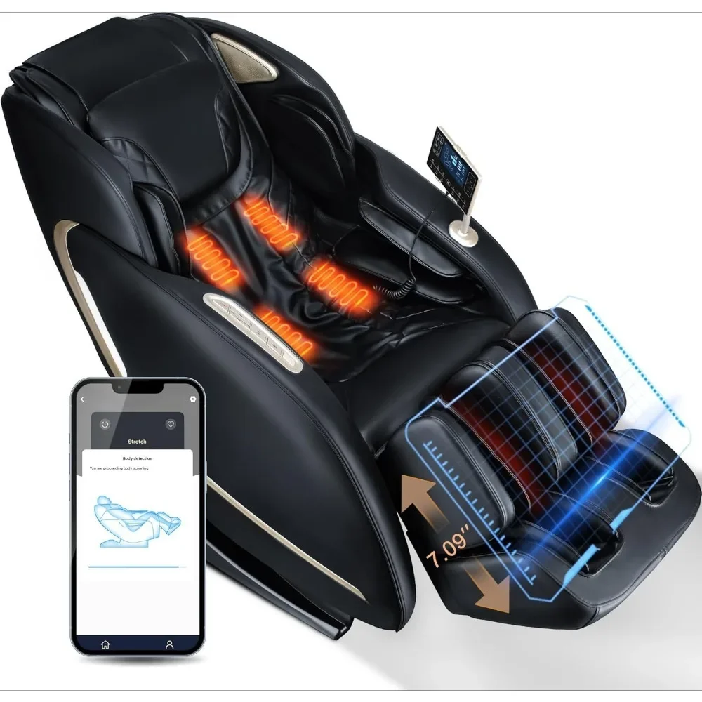 4D SL Track Zero Gravity Heat Massage Chair, APP, Electric Footrest, Touch Screen, Foot Roller, Body Scan Stretch Shiatsu