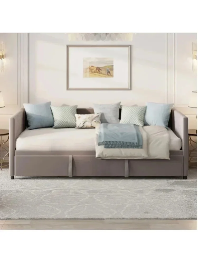 Tapicerowane łóżko Fangange, wymiary 90/180x200 cm, rozkładane łóżko z funkcją sofy, podłogowe łóżko rozkładane typu futon, wielofunkcyjne łóżko 3 w 1 z ramą na listwy, meble do sypialni, łóżko — 2